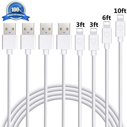 iPhone Charger Eashion Lightning Cable 4Pack 3FT+3FT+6FT+10FT Fast Charger Cord Compatible with iPhone 8 8PLUS X 7 7Plus SE 5 6 6sPlus iPad Mini Air Pro iPod-White
