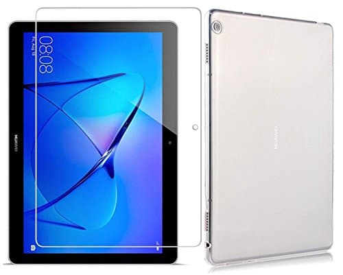 SOCINY (2 in 1 Pack) Transparent TPU Silicone Case Protective Cover +9H screen protector for Huawei MediaPad T5 10