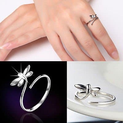 High Quality Chic 925 Sterling Silver Lady Dragonfly Opening Adjustable Ring