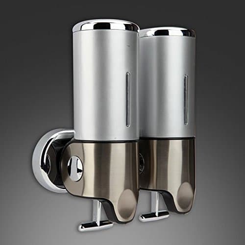 REDUO Wall Mount Double Pump Soap Dispenser Hand Liquid Foam Lotion Bottle Shampoo Shower Gel Box - Stainless Steel ABS (Silver)