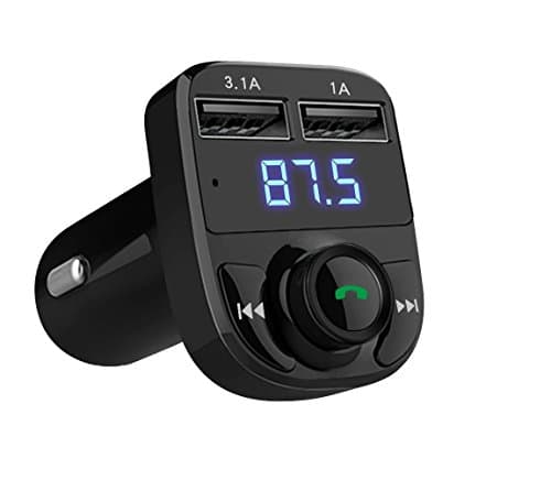 FM Transmitter for Car, FlatFin Bluetooth in Car MP3 Player FM Modulator Radio Adapter with Dual USB Charger Voltage Display TF Slot USB Music Playing for iPhone Samsung Android Cell Phone/Tablet