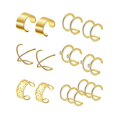 Pinhan 6 Pairs Ear Cuff Set Ear Clips Non-Piercing Earrings Cartilage Hoop Jewelry Accessory for Women Girls Supplies,Gold