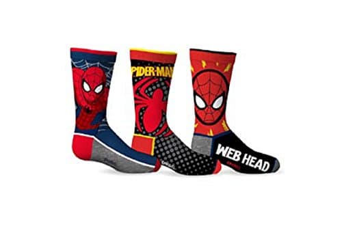 Marvel Comics Boy's Spiderman Web Head 3-Pack Crew Socks (4-6)