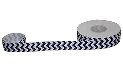 XMF Printed Chevron & Zig Zag Grosgrain Ribbon 1'' Width for Hairbow & DIY or Party Show Decoration Accessory 25Yards per Roll Navy/White