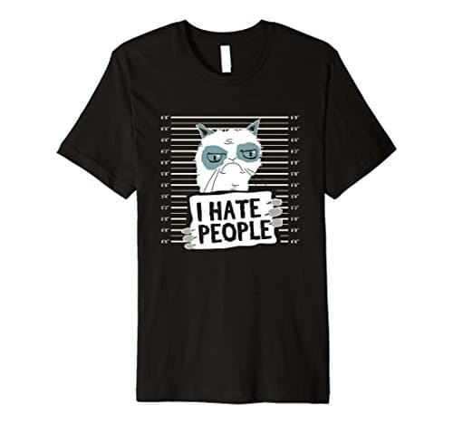 Funny I Hate People Vintage Grumpy Mug Shot Cat T-Shirt