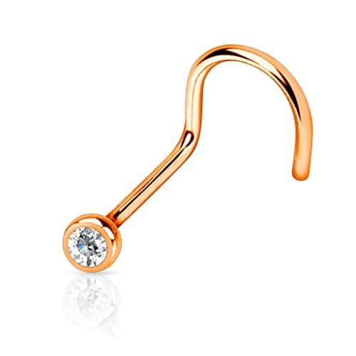 Press-fit Clear Gem Titanium-plated Screw Nose Ring, 6 Colors! (Sold Individually) (20G, Rose Gold)