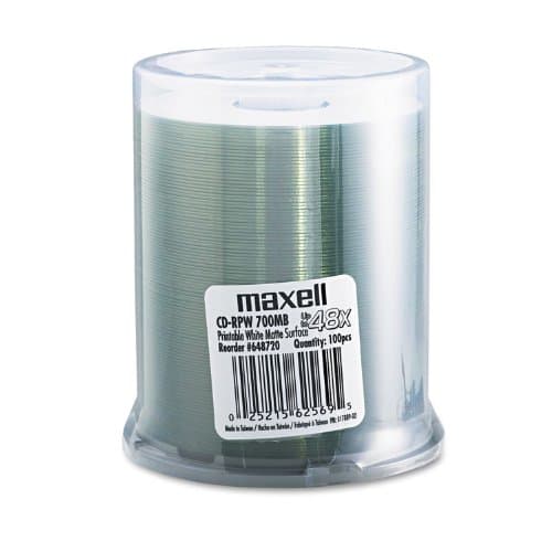 Maxell - CD-R Discs, 700MB/80 min, 48x, Spindle, Printable Matte White, 100/Pack 648720 (DMi PK