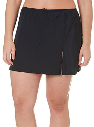 Fit 4 U A Shore Fit Women's Plus Size Front Slit Swim Skirt Bottom (18W, Black)