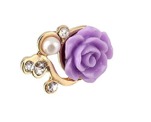 KARP Rose Flower Pattern 3D Crystal Bead Pearl Diamond 3.5mm CellPhone Charm Anti Dust Plug For iOS & Android Compatible Devices (Purple)