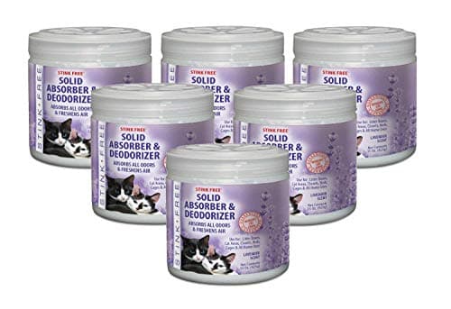 Stink Free Solid Gel Absorber & Deodorizer – Absorbs All Odors & Freshens Air – Great for Litter Boxes, Cat Areas, Closets, Beds, Cages, All Home Uses - Lavender Scent, 15oz, 6 Pack