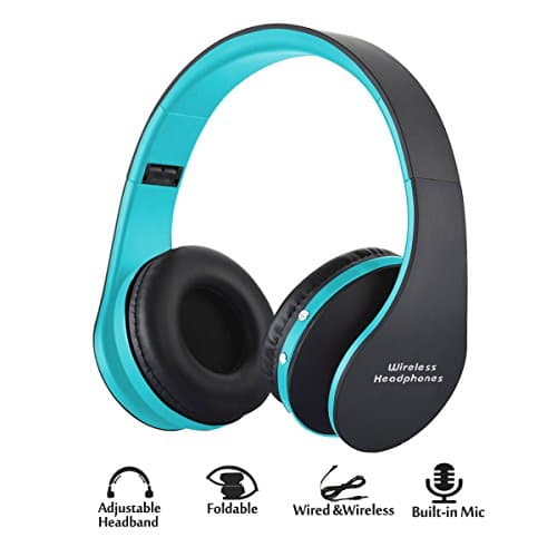 Foldable wireless Headphones, Ashipher Wireless/Wired Over-ear Headset Rechargeable Earphones with Built-in Microphone 3.5mm Audio Jack MIC for iPhone X/8/7/6 &amp; Desktop, PC (blue)