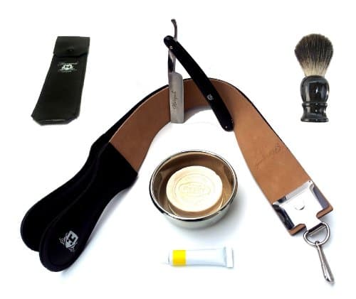 Leather Strop Straight Razor Paste Shaving Soap Bowl Set 6 Pcs