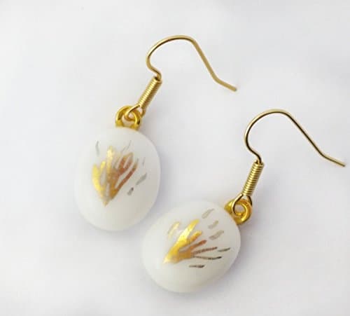 White Drop Small Earrings with Fire 22k Gold Paint