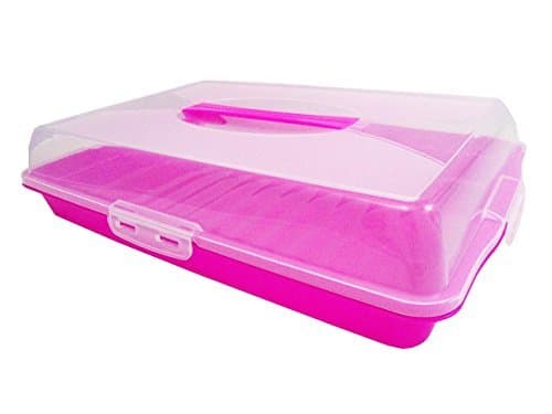 Portable Large Rectangle Locking Cupcake Cake Caddy Pretension Box Tub Carrier Storage Container (Pink)