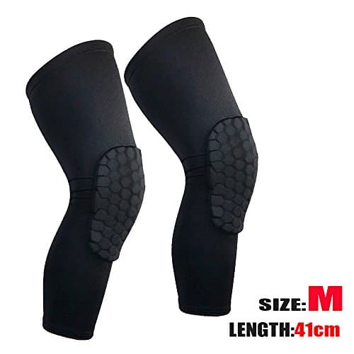 Knee Pads, DGCUS Honeycomb Compression Long Leg Sleeve Protector Gear Knee Pads Crashproof Antislip Basketball Protective Pad Support Guard 1Pair (M)