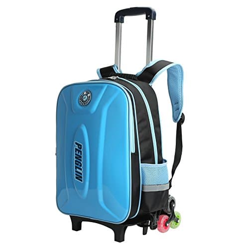 Primary Kid School Student Colorful 3-Wheeled Removable Pull Rod Lightweight Rolling Backpack Adjustable Disassembled Bag Trolley Carry On Luggage Large Capacity Printing Design Unisex 17-inch