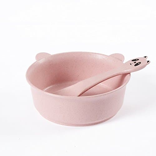 Golandstar Healthy Kitchen Dinnerware Bowl Sets Eco Biodegradable Unbreakable Dinner Dinnerware Tableware Cartoon Children Bowls with Spoons (1, Pink Panda)