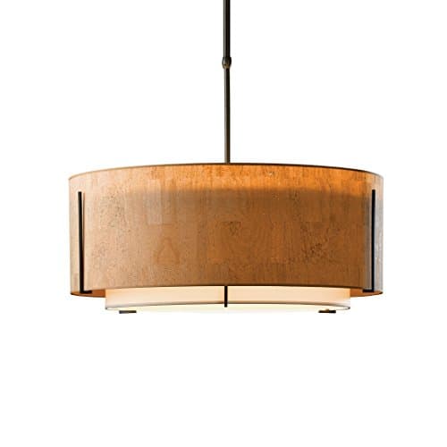 Hubbardton Forge 139610F-10-BDCD Exos Large Double Shade Drum Pendant, Standard, Natural Linen & Eclipse, Black
