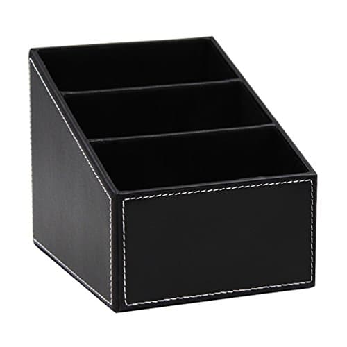 Wujee Fifriver Home Remote Control Holder Organizer - PU Leather Pen Pencil Holder - School Office Desk Supplies Cup - Accessories Storage Container Box (BlackZ)