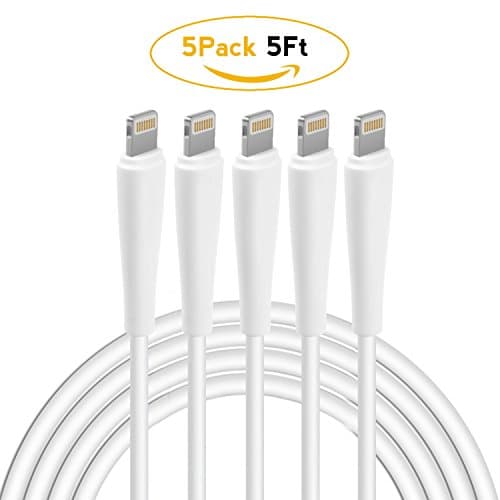 Taiyun 5 Pack 5FT Charging Cords for iPhone SE, 7 plus, 6 plus, 5s, 5c, iPad and more - Compatible with iOS Anymodel (White)