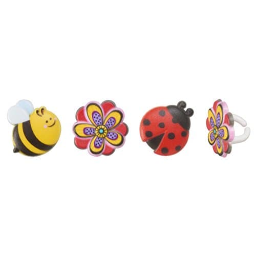 Spring Blossom Ladybug And Bumble Bee Cupcake Rings 24 Pc