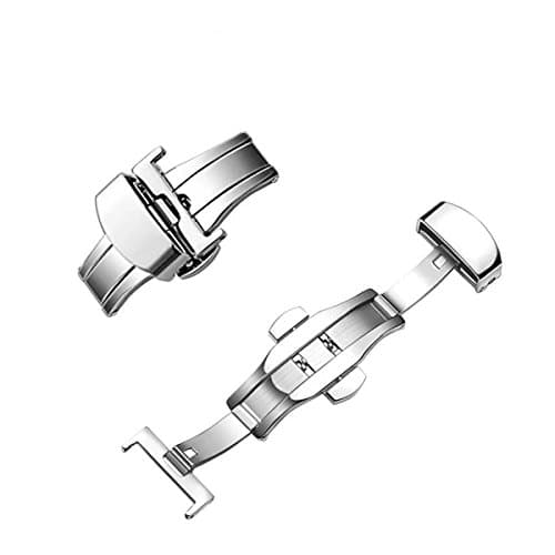 20mm Watch Buckle Replacement Solid Stainless Steel Butterfly Deployant Polished Double Push Spring Bar Clasp Silver Tone LeapTop
