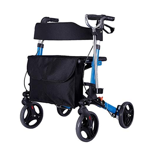SXRL Aluminium Folding Rollator Walker, Padded Seat Back Support Walking Frame Height Adjustable Trolley Shopping Carry Bag For Seniors With Limited Mobility [Energy Class A]