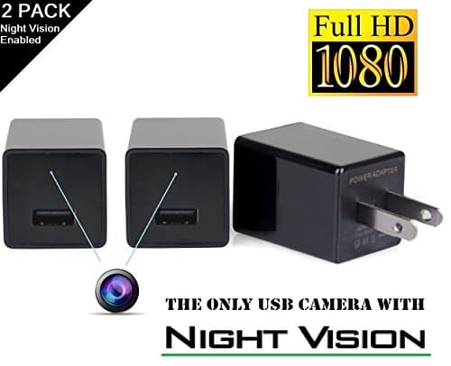 Spy Camera Charger 2 Pack Night Vision [2018 Model] Hidden Camera Adapter - Mini Spy Camera 1080p - USB Charger Camera - Hidden Spy Camera - Hidden Nanny Cam - Hidden Spy Cam