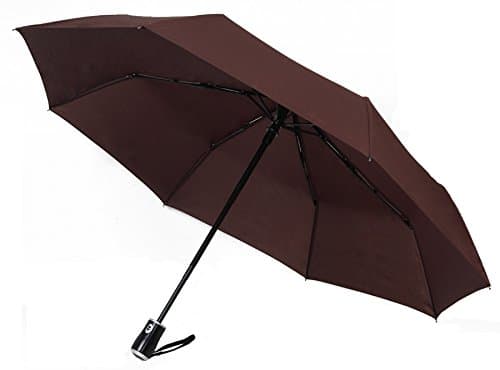 Fully Automatic Umbrella 3 Fold Auto Open / Close Travel Umbrella Windproof Rainproof For Women/Men Using (BROWN)