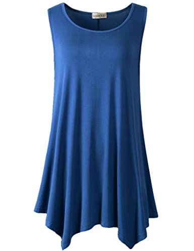Lanmo Women Plus Size Solid Basic Flowy Tank Tops Summer Sleeveless Tunic (L, Steel Blue)
