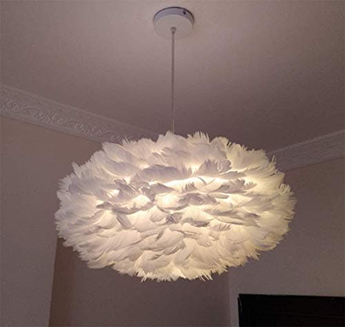 XDLUK Feather Ceiling Pendant Light Shade, Simple Luxury White Feather Ball E27 Lampshade Floor Lamp Decorative Droplight Shade For Living Room Bedroom [Energy Class A]