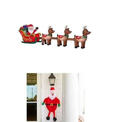 EJloveshopping 16.01 ft. W Pre-lit LED Inflatable Santa in Sleigh with Reindeers Airblown with Bonus Outdoor Santa Decor (Red)