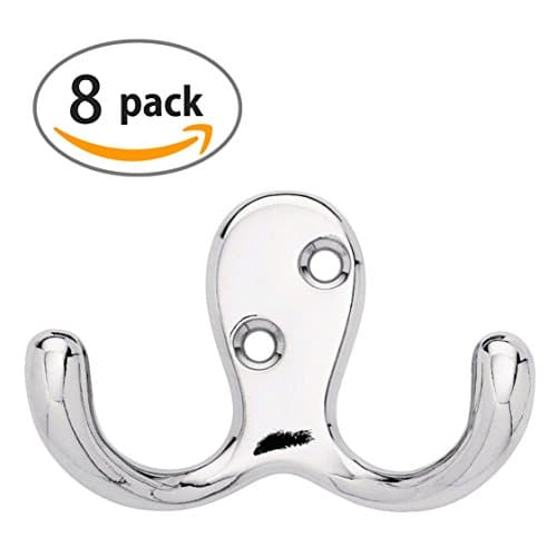 Ambipolar Heavy Duty Decorative Double Prong Robe Hook - Wall Mounted (Screws Included) Chrome, 8 pack