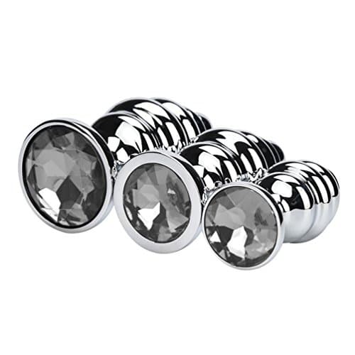 SKUN 3 Pcs 3 Size A-n-a-l P-l-u-g Round Shaped Base With Jewelry Birth Stone for Super Stimulation