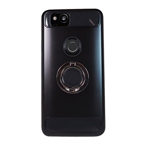 Exian Google Pixel 2 XL Armored Case with Metal Ring Holder/Stand Built-In Magnetic Metal Black
