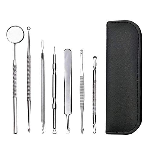 Blackhead Remover Tools, 7 Pcs Comedone Pimple Extractor Tool Kit, Acne Zit Removal Kits, Best Treatment for Blemish, Whitehead Popper with Stainless Steel Curved Tweezers, Needles and Mirror