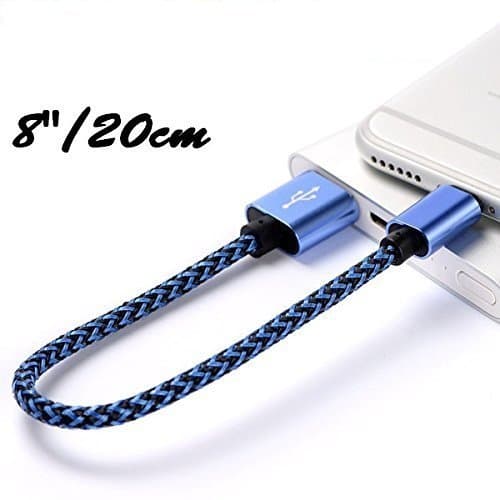 UNMCORE Braided Nylon Short Micro USB Power Bank Charging Data Cable Oxidation Resistance for All Android Smartphone Devices (20 cm) - Blue