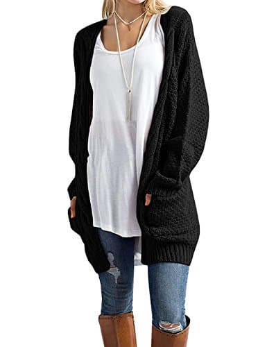 Steven McQueen Women's Cable Knit Sweater Open Front Long Cardigans Black XL