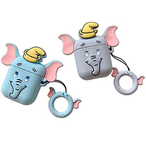 Cute Soft Silicone 3D Grey Elephant Dumbo Case with Finger Holder for Apple Airpods with Charging Case Protective Mini Bag Protector Walt AirPod Case Disney Disneyland Cute Lovely Fun Girls Teens