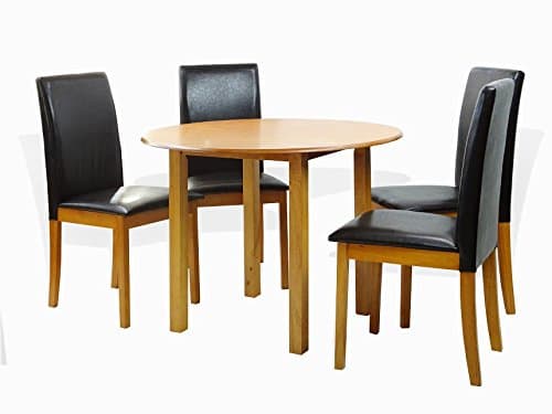 Dining Kitchen Set of 5 Piece Round Table and 4 Classic Solid Wood Chairs Fallabela in Maple Finish