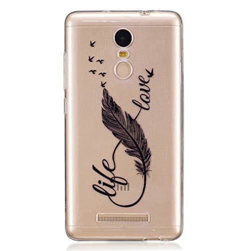 Xiaomi Redmi Note 3 case, LTWS Thin Transparent TPU Silicone Black Feather Pattern Soft Back Phone Cover Case For Xiaomi Redmi Note 3 / Note 3 Pro 5.5"