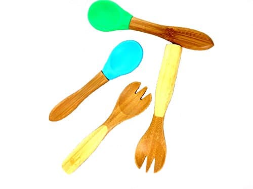 Baby / Toddler Flatware set - Bamboo Silicone Spoon and Fork，Pack of 4