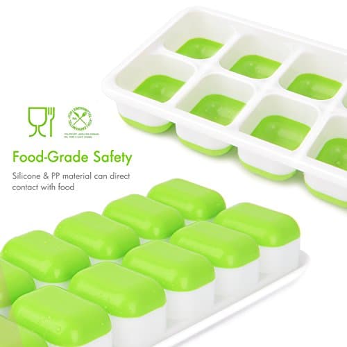 Blizad Ice Cube Trays 2 Pack, Easy Release,Food Grade Silicone Plastic Ice Tray, Spill-Resistant Removable Lid, LFGB Certified & BPA Free(Blue+Green)