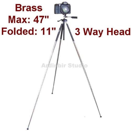 Ardinbir Pro 47" Brass Compact 8-section Video Tripod with 3-way Head for Canon, Sony, Samsung, Sanyo, Panasonic, JVC DV Camcorder