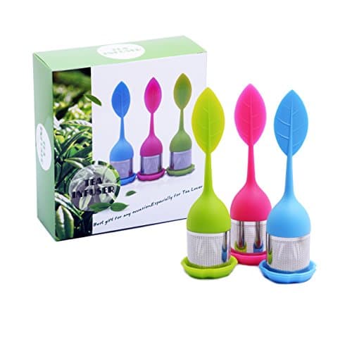 Fine Mesh Tea Infuser, Olmesar Pack of 3 Tea Filter Silicone Loose Leaf Steeper - Long Handled & Silicone Leaf Lid-Perfect Stainless Steel Strainer for Infusing Steeping Loose Tea