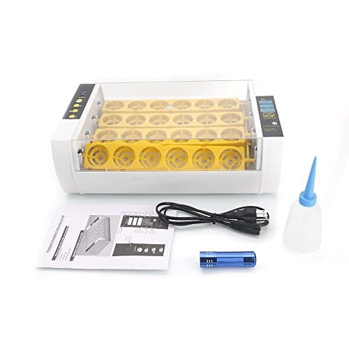 Yoshioe Automatic 24 Eggs Turing Incubator Poultry Hatcher Incubation with Egg Candler &amp; Injector Single Supply US Plug
