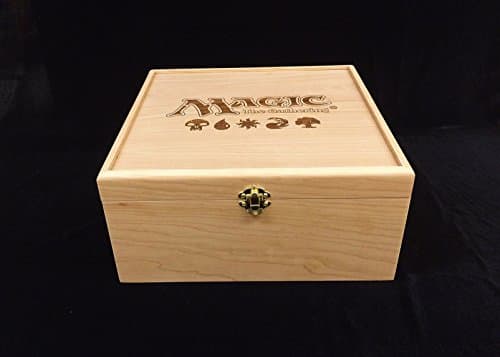 Magic the Gathering Logo with Mana Symbols Engraved Deck Box with Hinges & Latch-10 1/4 x 10 1/4 x 4 3/4- with adjustable dividers - Cherry Boxes