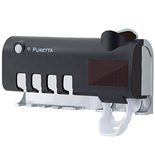 Toothbrush Holder Wall Mounted Toothpaste Dispenser Electronic UV Toothbrush Sterilizer with 3M Tape Kill Bacteria Germ for Women Baby in Bathroom(Black)