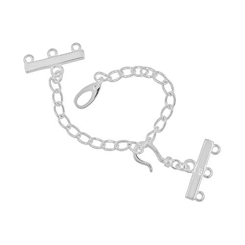 Sterling Silver 3-Strand S Hook &amp; Eye Fish Clasp Bar with 3.8" Extender for Necklace and Bracelet