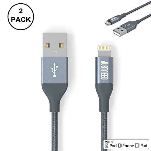 JUSTNEED [2 Pack] [ MFi-15-00488 Certified] 3.3 FT Nylon Braided Lightning Cable USB Cord Charge &amp; Sync Cable For iPhone 6 6S,6 6S Plus, iPhone 5 ,5C ,5S, iPad Air, Mini , Mini2, iPod (Grey)